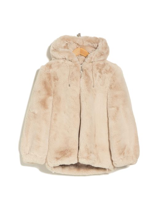 Rebecca Minkoff Natural Oversize Faux Fur Hooded Jacket
