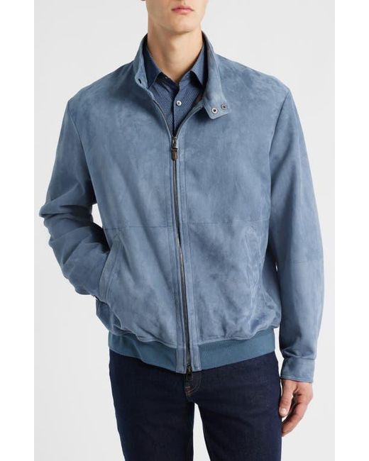 Canali Blue Suede Bomber Jacket for men