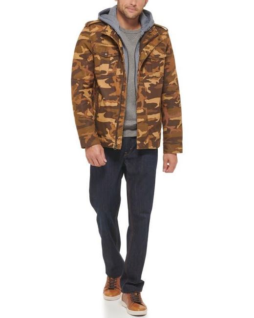Levi's Brown Washed Cotton Faux Shearling Lined Hooded Military Jacket for men