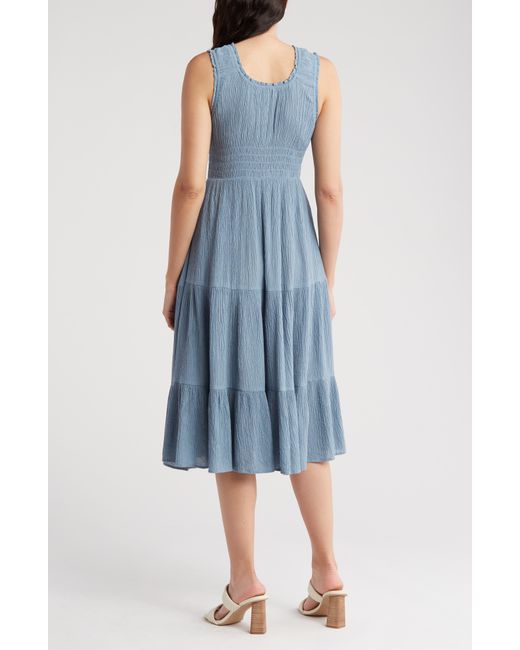 Rachel Parcell Blue Smocked Tiered Midi Dress