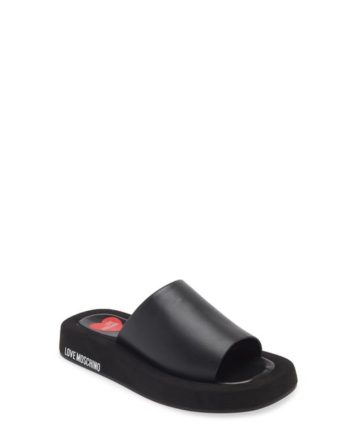 Love Moschino Black Logo Platform Slide Sandal