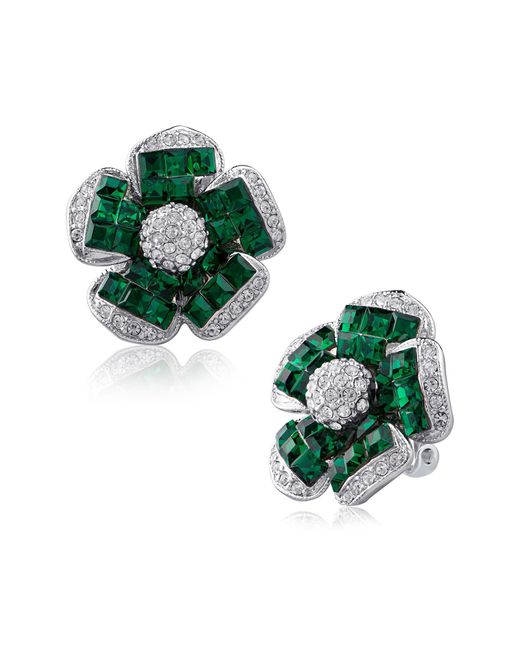 CZ by Kenneth Jay Lane Green Princess Cz 5 Petal Flower Stud Earrings In Emerald/silver At Nordstrom Rack