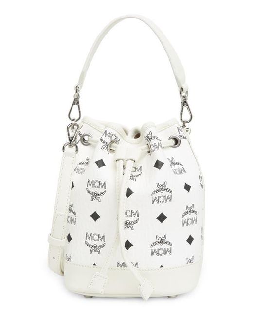 MCM White Dessau Drawstring Mini Shoulder Bag
