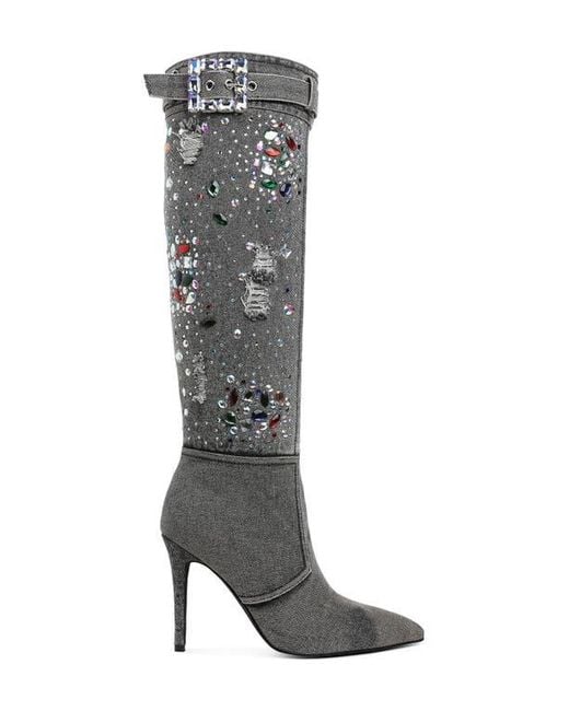 LONDON RAG Gray Cornik Pointed Toe Knee High Boot