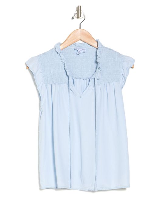 FOR THE REPUBLIC Blue Smocked Ruffle Top