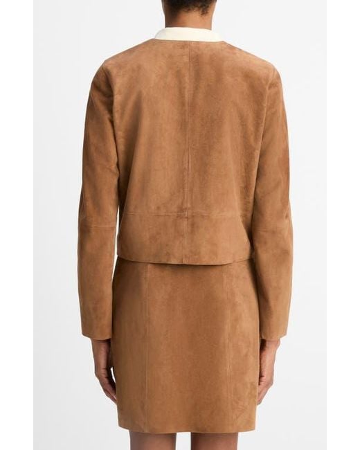 Vince Brown Collarless Cropped Suede Jacket