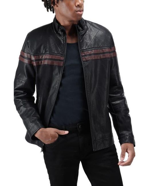 Xray Jeans Black Faux Fur Lined Grainy Faux Leather Racing Jacket for men