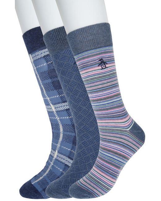 Original Penguin Blue Skinny Stripe 3-pack Crew Socks for men