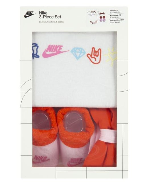 Nike Red Xo Swoosh Bodysuit, Booties & Headband Set