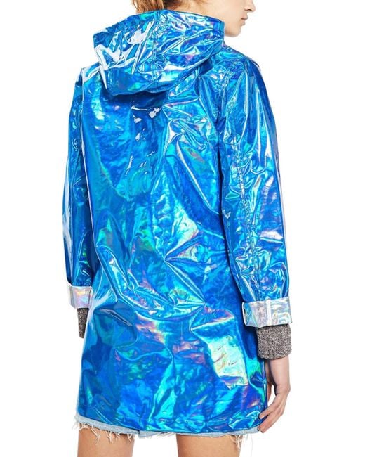 Trappenhuis Onbekwaamheid behandeling TOPSHOP Iridescent Rain Jacket in Blue | Lyst