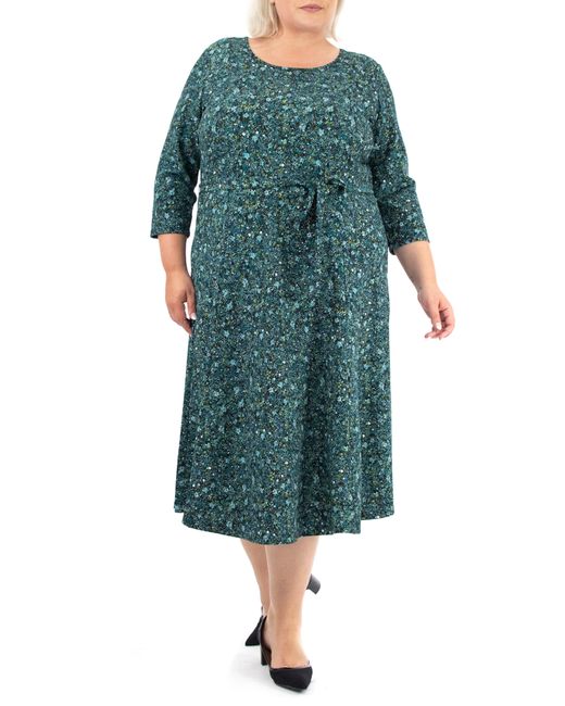 Nina Leonard Sylvia 3/4 Sleeve Crepe Midi Dress In Arctic Multi At Nordstrom Rack in Green | Lyst