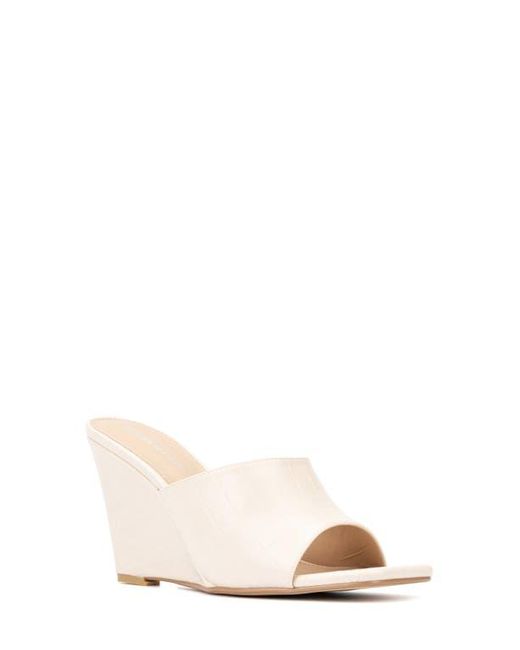 FASHION TO FIGURE White Raina Croc Embossed Wedge Sandal