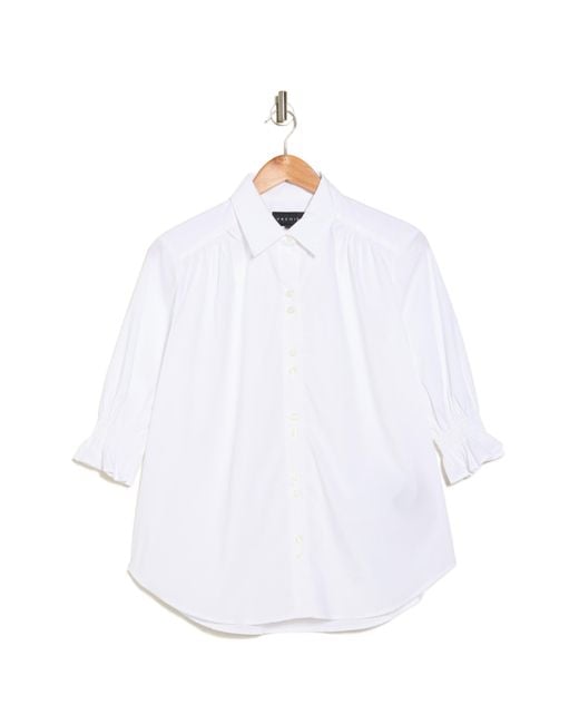 Premise Studio White Smocked Ruffle Shirt