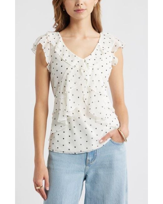 Open Edit White Chiffon Ruffle Top