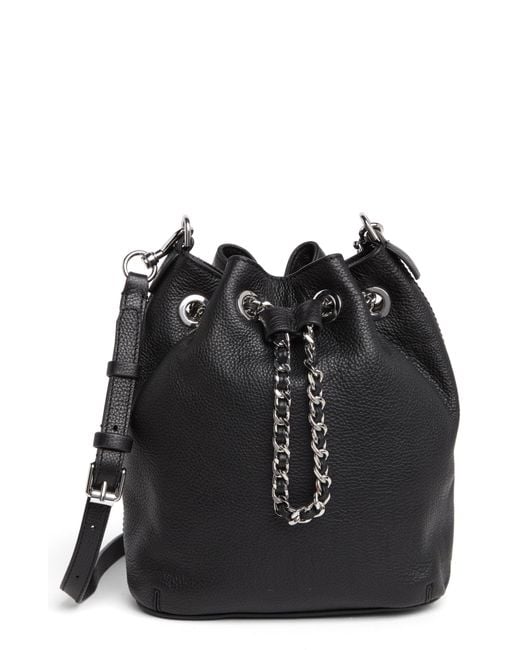 Rebecca Minkoff Black Chain Drawstring Leather Bucket Bag