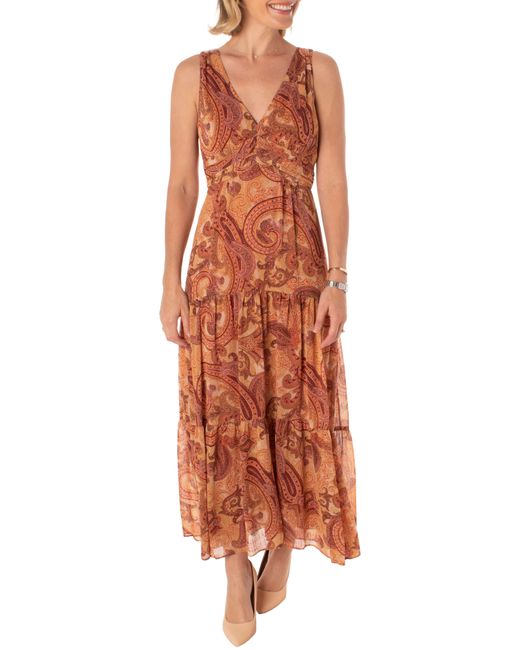 Taylor Dresses Chiffon Paisley Empire Waist Tiered Maxi Dress In Tahiti