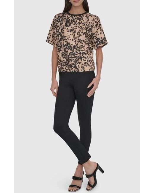 DKNY Black Print Scarf Twill Short Sleeve Top