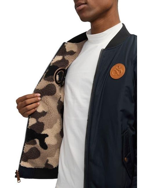 Scotch & Soda Blue Evlon Reversible Faux Shearling Bomber Jacket for men