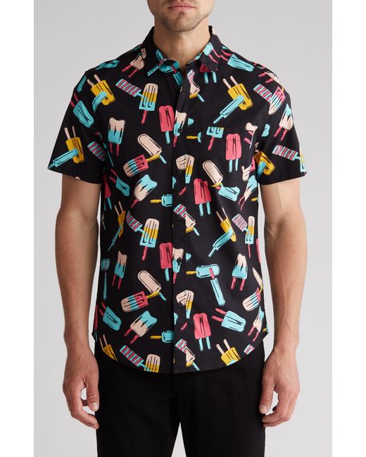 Abound Black Ice Pop Party Short Sleeve Cotton Button-up Shirt for men