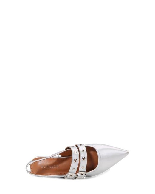BERNESS White Fabiola Double Buckle Pointed Toe Slingback Flat