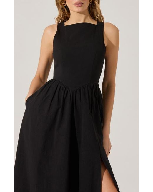 linen blend button down dress Ora Linen Blend Shirt Dress-Navy