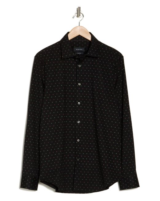 Bugatchi Black Trim Fit Dot Print Stretch Cotton Button-up Shirt for men