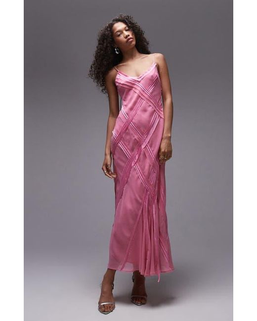 TOPSHOP Pink Premium Raw Seam Detail Midi Slip Dress