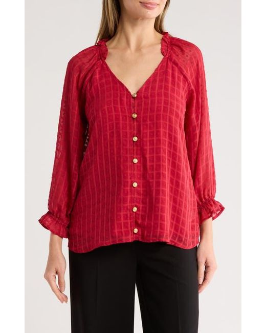 Bobeau Red Ruffle Button Down Top