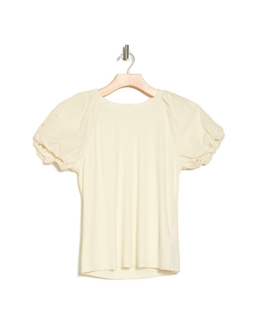 7 For All Mankind Natural Puff Sleeve Mixed Media Top