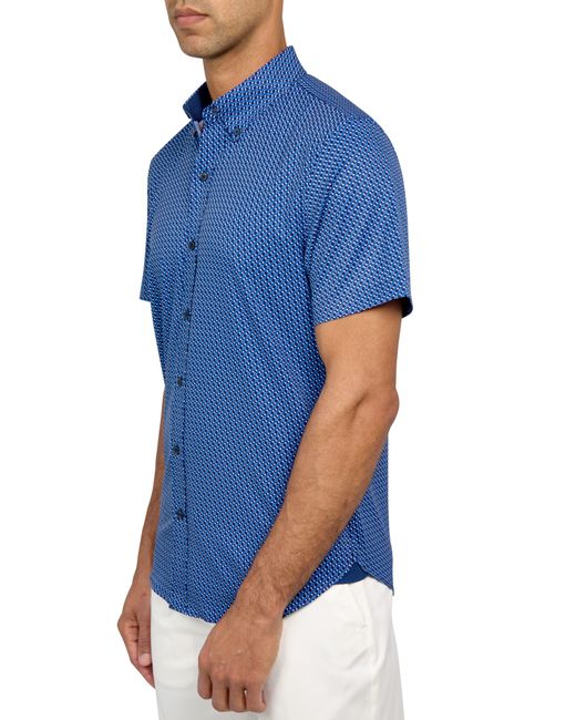 Con.struct Blue Slim Fit Micro Dot Four-way Stretch Performance Short Sleeve Button-down Shirt for men