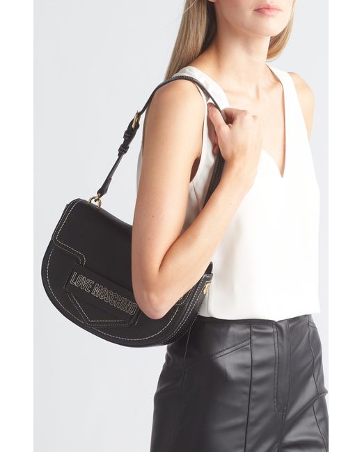 Love Moschino Black Pebbled Leather Shoulder Bag