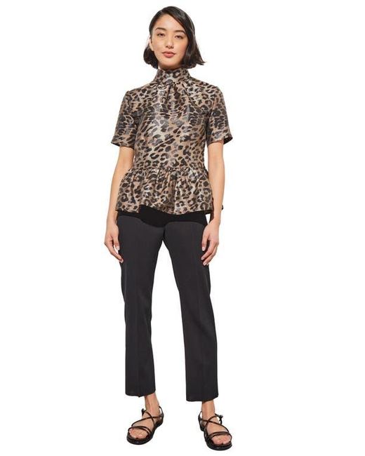 Ming Wang Black Leopard Print Peplum Top