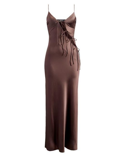 Lioness Brown About A Girl Cutotut Tie Detail Satin Slipdress