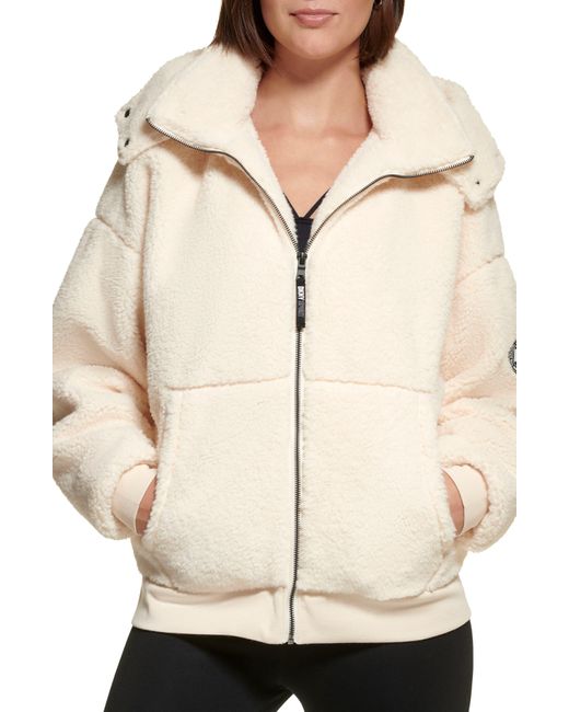 DKNY Natural Roebling Faux Shearling Hooded Jacket