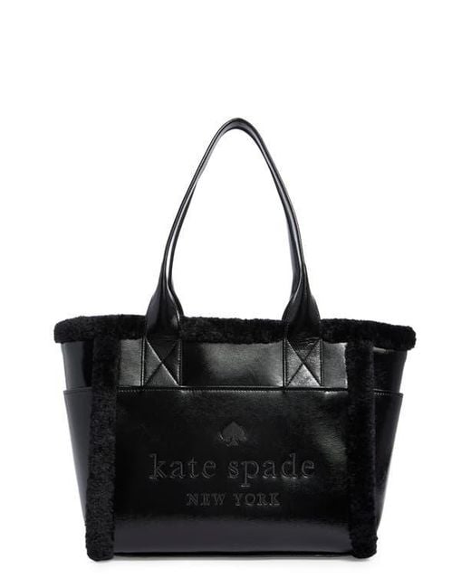 Kate Spade Black Jett Faux Shearling Trim Tote Bag