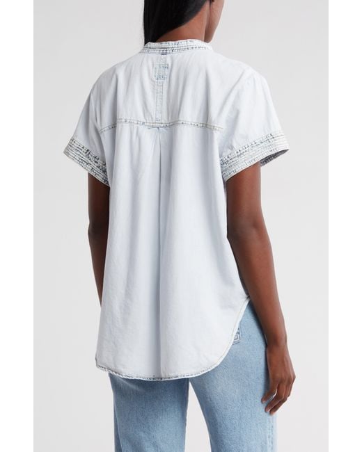 Kensie White Short Sleeve Cotton Button-up Shirt