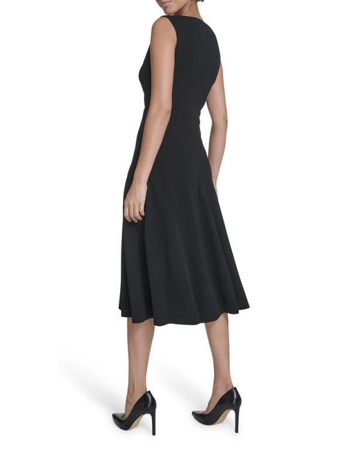 Calvin Klein Black Crepe Seam Midi A-Line Dress