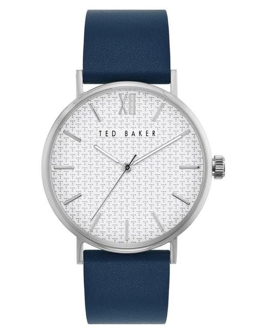 Ted Baker Blue T Engraved Leather Strap Watch, 43Mm for men