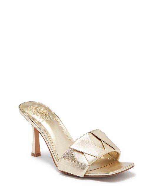 Vince Camuto Metallic Endonta Pintucked Braided Leather Stiletto Sandal In Egyptian Gold At Nordstrom Rack