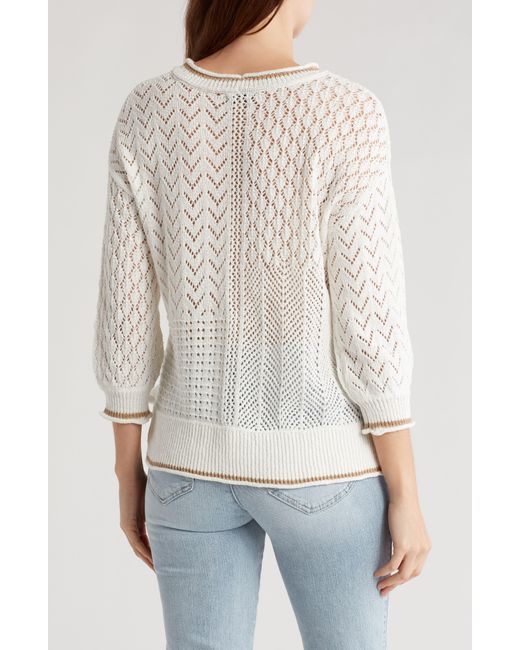 Democracy White Pointelle Tipped Sweater