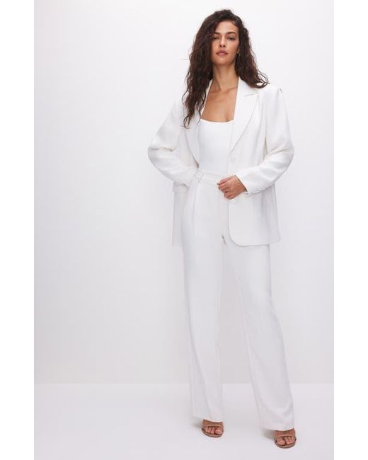 GOOD AMERICAN White Luxe Suiting Column Wide Leg Trousers