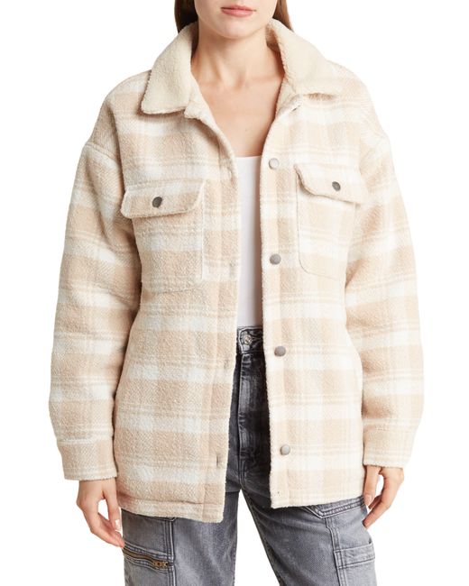 Roxy Natural Passage Of Time Plaid Shacket With Faux Shearling Collar
