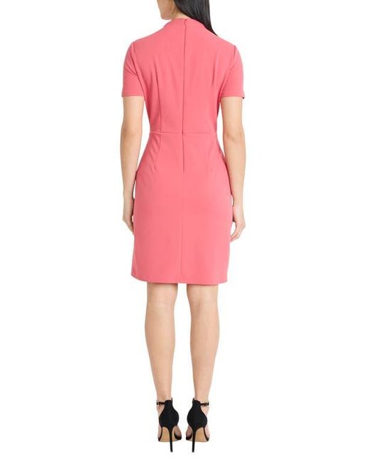Maggy London Pink Mock Neck Short Sleeve Sheath Dress