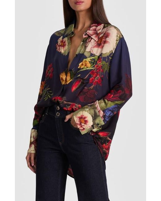 Alice + Olivia Blue Finely Oversized Button Down