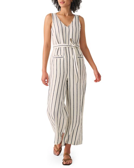 Faherty Brand White Catalina Wide Leg Linen Jumpsuit