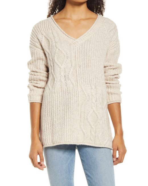 Caslon ® Mix Stitch V-neck Sweater In Beige Oatmeal Light Heather At ...