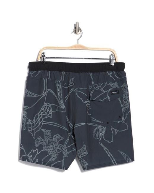 Volcom Black Manic Print Swim Trunks for men