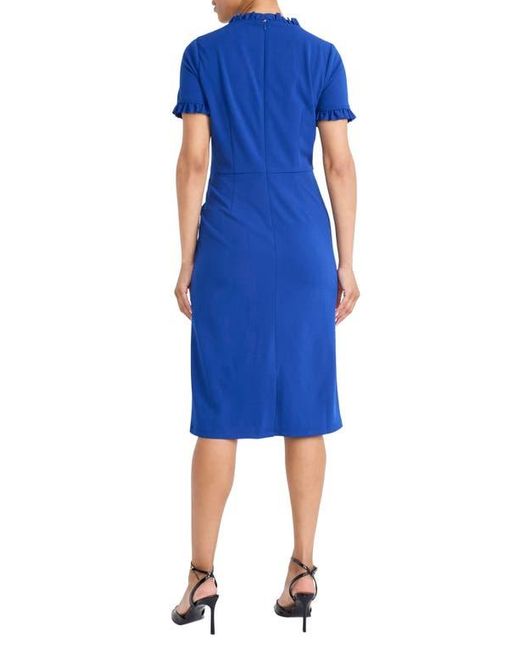Maggy London Blue Ruffle Short Sleeve Pocket Sheath Dress