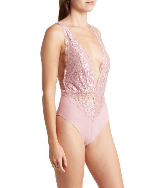 Wishlist Pink Plunge Neck Lace Bodysuit