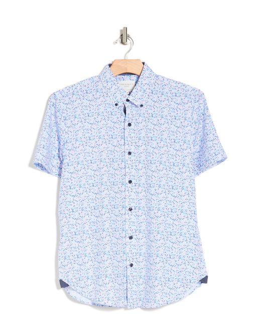 Con.struct Blue Slim Fit Floral Four-way Stretch Performance Short Sleeve Button-down Shirt for men